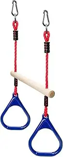 Lily's Things Trapeze Swing Bar with Gymnastic Rings | Ninja Warrior Accessories for Ninja Slackline Obstacle Course | Gym Accessories| Monkey Bar Set | Attaches to Most Home Playground Equipment Sets