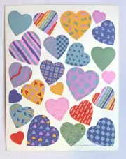 Vintage 1987 Hallmark Sticker Sheet Colorful Pastel Patterned Hearts Valentines