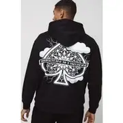 Mens Black Oversized Ace Spade Cloud Graphic Hoodie