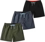 [SUNDAY ROSE] 3 Pack Mens Swim Trunks with Mesh Lining Quick Dry Swim Shorts Bathing Suit for Men, Black/ Grey/ Army Green, Medium