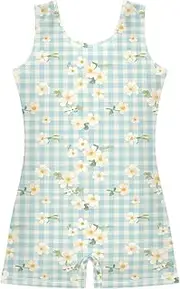 [FRODOTGV] Flowers Light Blue Ginghams Girl Gymnastic Leotards Toddlers Tumbling Outfit for Training, Yoga, Tumbling