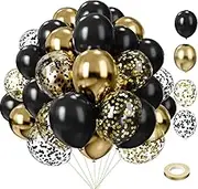 Party Balloons Decorations for Birthday, Christmas, New Years, Wedding, Graduation Decorations Black and Gold Balloons 12in and 5in Latex Party Xmas decora bulk (Black Gold Balloons(75pcs))