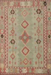 Handcrafted Beauty Pastel Tones Kilim Area Rug 8x10 ft Flat-weave Oriental Carpe