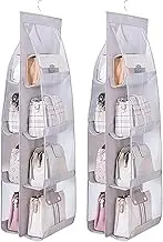 Handbag Hanging Organizer, 2 Pack Hanging Purse Organizer,Thickened Oxford Cloth+PVC Handbag Storage Hanger Organizer with Clear Pockets,Washable Wardrobe Closet Space Saving Organizers (8 Grid, Gray)