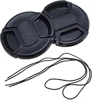 Bxian 2PCS 58mm Black Camera Lens Protective Cover and Anti Lost Retention Strap Filter Cover Plastic Centre Pinch Lens Cap