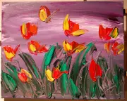 TULIPS BY MARK KAZAV - ORIGINAL OIL PAINTING ABSTRACT MODERN ART WEGR5