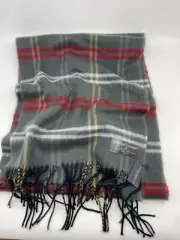 Softer than Cashmere classic plaid Scarf Fringed 68" x 12" grey/black/red