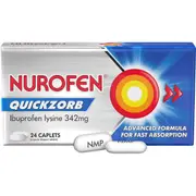 Nurofen Quickzorb Fast Pain Relief Caplets Ibuprofen Lysine 342mg 24 pack