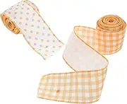 2pcs Yellow Webbing Ribbon Wreath Door Decorations Bow Tie Wedding Decorations Graduation Season Bow Bouquet Accessories Wedding Invitation Accessories Polyester