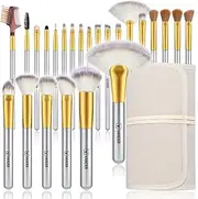 VANDER Make up Brushes, LIFE 24pcs Premium Cosmetic Makeup Brush Set for Foundation Blending Blush Concealer Eye Shadow, Cruelty-Free Synthetic Fiber Bristles, Travel Makeup bag Included, Champagne