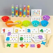Montessori Arithmetic Math Toy Set - Beads, Chopsticks & Spoons, Silicone Digital Learning with Beads, Number Crunching Clip Bead Matching, Introduce Kids to Basic Math Concepts (with 5 Tubes)