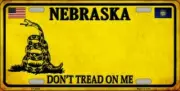NEBRASKA DON'T TREAD ON ME FLAG METAL AUTO TAG LICENSE PLATE 6X12 (NEW)