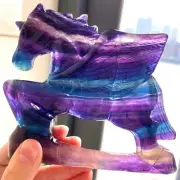 TOP Natural Colorful Fluorite Quartz Carved Unicorn Skull Crystal Reiki Gem