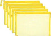 uxcell A5 Mesh Zipper Pouch Bags, 5 PCS Mesh Bags with Zipper Plastic Storage Pocket for Organizing File Beads Office Home Supplies, 18x25cm, Yellow