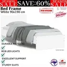 RGB LED Lights Bed Frame Wooden Mattress Base Single Size 90x190cm White NEW