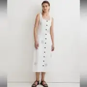 Madewell Button-Front Midi Dress in 100% Linen in Eyelet White Size: 0, NWT