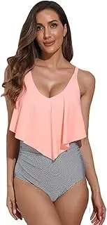 [TEMKIN] Women's Ruffle One Piece Swimsuits Adjustable Strap Tummy Control Swimwear Ruched Swimming Costumes