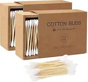 Bamboo Cotton Swabs 400 Count - Vegan Cotton Buds - Natural Wooden Ear Sticks With Double Tipped - Organic Cotton Swabs For Ear Wax Removal