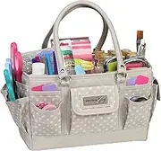 Everything Mary Craft Bag Organizer Tote, Tan Dot - Storage Art Caddy for Sewing & Scrapbooking - Crafts Supply Carrier w/Handle for Supplies & Tools - Organization for School, Medical, Office