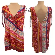 ASOS Design Floral Postcard Print Wrap Jersey Beach Cover Up Cinch Tie Straps 8