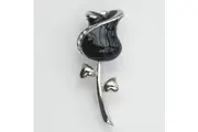 14k Gold plated enamel black rose with crystals brooch pin