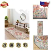 Vintage Bohemian Runner Area Rug 2'7" x 7'3" - Orange/Aqua Floral Design