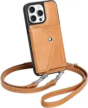 [LUCKYCOIN] Crossbody Phone Case and Wallet for Woman,Compatible with iPhone 15 Pro Max Genuine Retro Leather,Crossbody Purse Phone Case and Wallet with Pocket and Removable Shoulder Strap -Light Brown