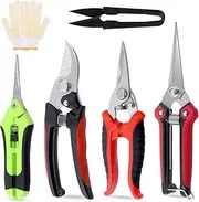 Tanstic 6Pcs Garden Pruning Shears Set, Stainless Steel Garden Scissors, Garden Handheld Pruners, Sharp Garden Shears Bypass Pruning Shears with Gardening Gloves for Trimming Plants Cutting Flowers