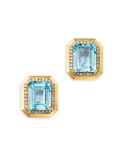 Bloomingdale's Fine Collection Sky Blue Topaz & Diamond Frame Stud Earrings in 14K Yellow Gold