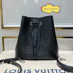 免運 超商免運 LOUIS VUITTON 路易威登 LV 黑色 水波紋 水桶包/肩背包/斜挎包