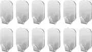 Stainless Steel Adhesive Hooks, Strong Adhesive Wall Mount Hooks for Bedroom Bathroom Kitchen Cabinet - NO Drill, NO Trace Left After Removal, Waterproof, Handy Picks (Pack of 12)