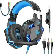 Gaming Headset with Mic forPS5/Xbox One//Xbox Series/PC/PS4/Switch,Over-Ear Headphones with Volume Control LED Light Cool Style Stereo,Noise Reduction for Laptops,Smartphone,Computer (Blue)