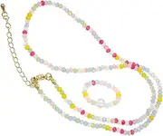 [TEMPNAP] Unique Bead Necklace and Ring Set Fashion Jewelry for Women Beaded Choker Smooth Edges for Her