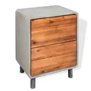 Fin Nightstand Solid Acacia Wood Concrete Bedside Table Cabinet Storage