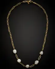 14K Italian Gold 5-6mm Pearl Paperclip Chain Necklace