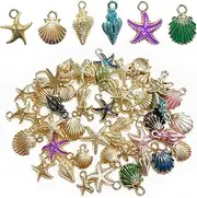 [BEZANU] Seashell Charm, 50 PCS Metal Starfish Shell Pendants for Jewelry Making Supplies, DIY Necklaces Earring Bracelet