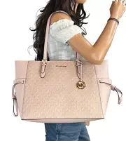 MICHAEL KORS GILLY LARGE DRAWSTRING TRAVEL TOTE SHOULDER BAG MK PINK