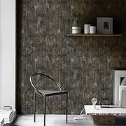 Simon&Siff Black and Gold Textured Wallpaper Distressed Industrial Metallic Wallpaper 17.3in x 39.4ft Non Woven Wal Paper for Bedroom Livingroom 3D Embossed Traditional Wall Paper Non-Pasted
