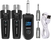 Wireless Microphone Audio Transmitter and Receiver System,10 Channels Wireless Microphone Adapter | Rechargeable Transmitter and Receiver for Audio Mixer, Electric Guitar Bass