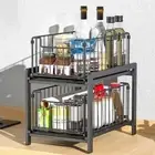 Carbon Steel Pull Out Cabinet Organizer 2-Layer Spice Jar Storage Rack Kitchen