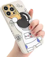 Yonds Queen for iPhone 15 Cute Case, Cool Cartoon Astronaut Space Design Stylish Bumper Soft TPU Rubber Protective Anti-Slip Shockproof Creative Case(White Telescope, iPhone 15)