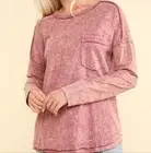 New In Boutique Mauve Mineral Washed Casual Knit Top NWT size M