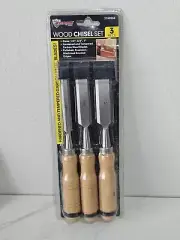 Wood Chisel Set 1/2" 3/4" 1" Garbon Steel Blades Beveled Edges NEW FAST SHIPP