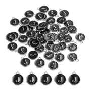 50 Pcs Alphabet J Enamel Letter Charm Enamel Initial Charm Black