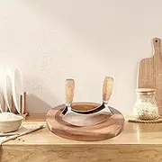 CQ Ulu Cutter Set with Round Cutting Board Stainless Steel Rocker Chopper Slicer Cutter Rustproof Pizza Cutter Rocker Slicer Curved Double Blade Pizza Chopper with Double Wood Handles for Vegetable Pi