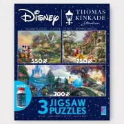 Thomas Kinkade x Disney (3) Puzzles Cinderella, Snow White, Minnie + Puzzle Glue