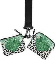 [miaozhen] Green White Black Print Art Women's Card Cases Change Holder Small Portable Credit Card Wallet Case with Zipper Coin Pocket for Girls 2 Packs case para tarjetas de credito, green white black print art