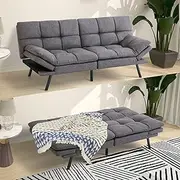Maxspeed Futon Sofa Bed Memory Foam Sofa Couch Convertible Modern Loveseat Sleeper Sofa with Adjustable Armrests and Metal Legs,Multifunctional Grey Futon Sofa Bed for Apartment, Office, Small Spaces