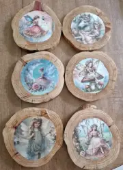Wooden Reversible Coasters With Holder Handmade Decoupage Fairy