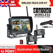 Digital Wireless 7" Monitor Splitscreen 2x Reversing Camera Kit DVR 12V 24V QUAD